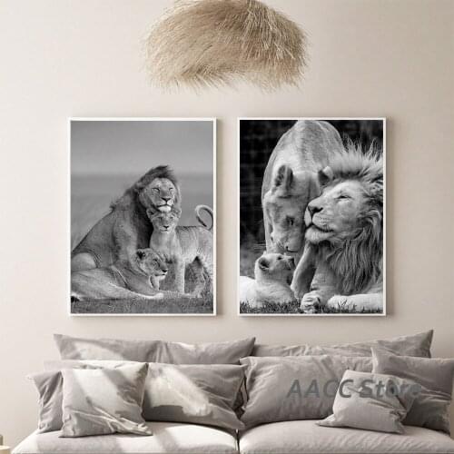 African Lions Family Wall Art Canvas Painting Black and White Animals Posters and Prints Picture for Living Room Home Decoration