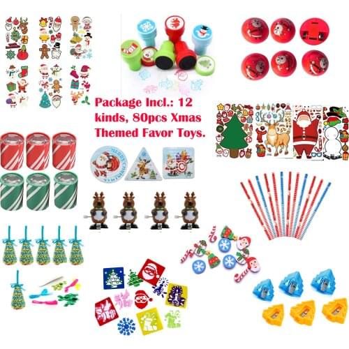 FreeShip Christmas Theme Party Favors Gifts Tree Toys Incl Make a face Stickers Stamp Stencil Tattoo Kids Party Supplies Fillers