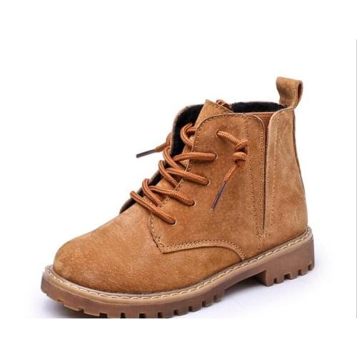 New Genuine Leather Kids Retro plus velvet Boots Snow Shoes Waterproof Warm Fur Children Ankle Boots Toddler Boys Winter