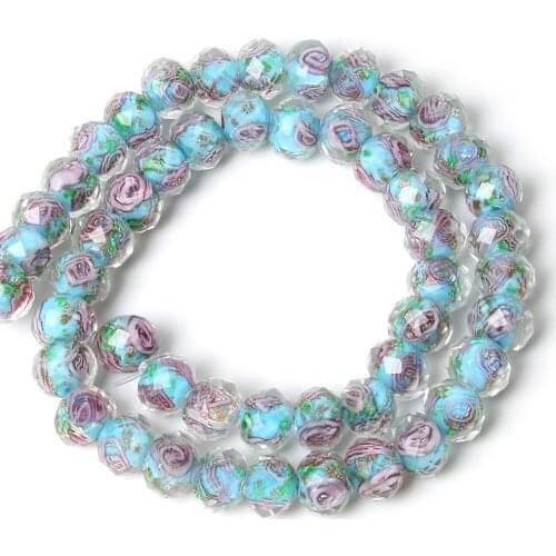 10mm Murano Transparent Faceted Rondelle Sky Blue Flower Lampwork Crystal Glass Beads For Bracelet Making Women Diy Accessories