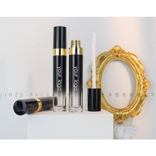 Black Faded Gold Trim Luxurious Lip Gloss Container Package Bulk Sale Customized Free Logo 5ml Empty Round Tube Shiny Finish