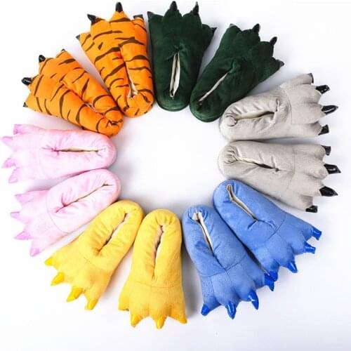 Kids Indoor Soft Slippers Boys Girls Cute Shoes Children Cartoon Unicorn Stitch Tiger Paw Winter Warm Animal Claw Home Shoes