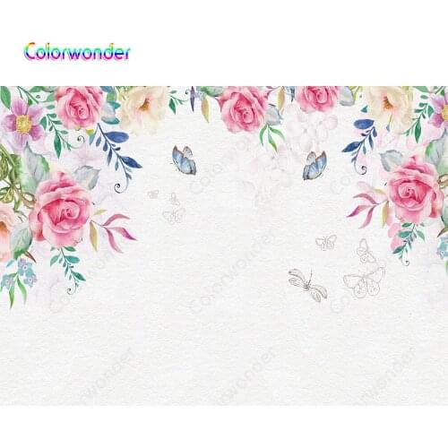 Colorwonder Ink Painting Photo Background Pink and White Flower with Colorful Leaves Spring Scenery Backdrop for Valentines Day