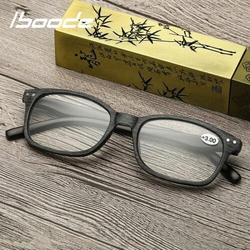 Iboode Unisex Wood Grain Reading Glasses Men Women Smalle Square Full Frame Reading Eyewear Presbyopia Eyeglasses +1.0 to +4.0