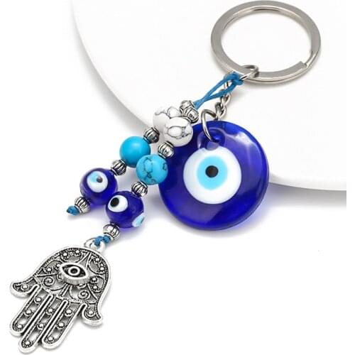 2021 Turkish Evil Eye Keychains Lucky Blue Eye Fatima Hand Charm trinket Key Chain Vintage Keyring for Men Women Car Key Pendant