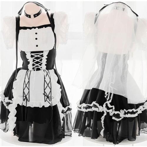 2021 Japanese Style Gothic Lolita Uniform Off Collar Intimate Underwear Set Cosplay French Maid Flower Wedding Sexy Lovely Dress
