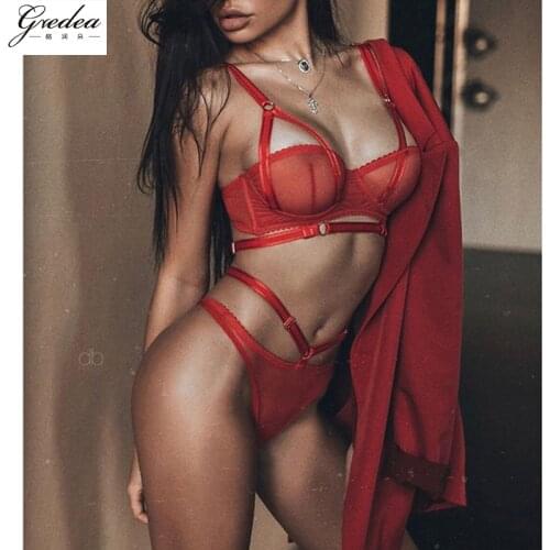 Fashion Sexy Lace Mesh Stitching Womens Underwear Set Summer Thin Section See-through Sexy Lingerie Underwire Gather Bra Suit