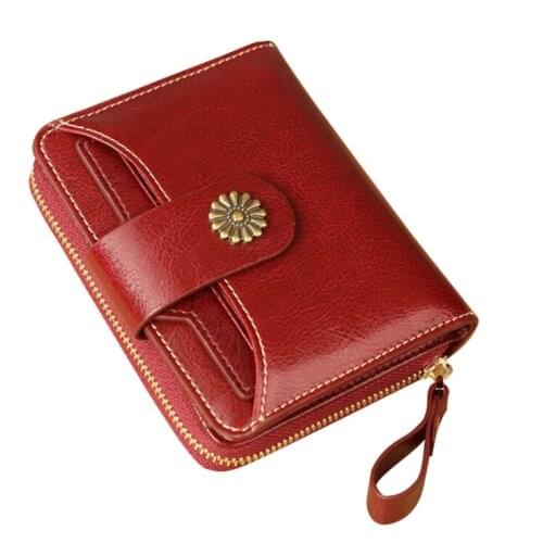 Short Leather Female Clutch Purse Bag Coin Wallet Lady Brand Wax Oil Real Genuine Leather Women Wallet Large cards Money Bag