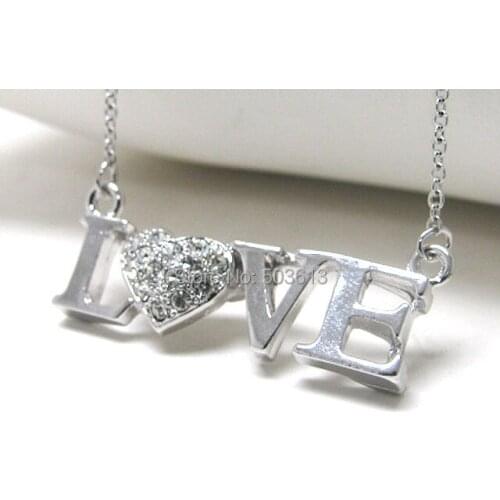 Fashion alloy rhinestone heart pendant necklace rhodium plated pendant necklace one piece xy164