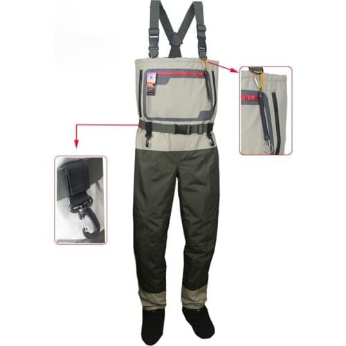 Mens Fishing Chest Waders Breathable Stocking Foot Wader Lightweight Convertible Hunting Wading Pants Kit for Fly Fishing