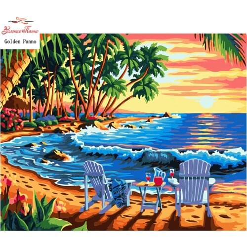 Golden Panno,Needlework,DIY Cross stitch,Sets For Embroidery kit 14ct unprinted Sunny beach cross-Stitching,christmas 1010