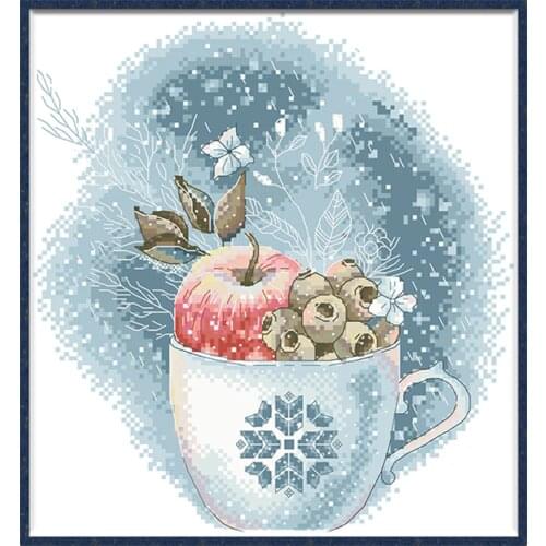 Apple Cup Cross Stitch Pattern Kits Printed Canvas 11CT For Needlework Diy Embroidery Kit 14CT Unprinted Cross-Stitch Home Decor