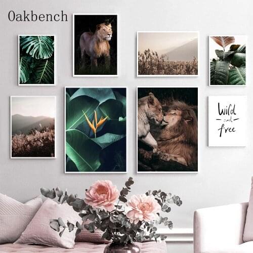 Tropical Plants Wall Art Poster Wild Animals Canvas Painting Mountain Landscape Print Nordic Wall Pictures For Living Room Decor