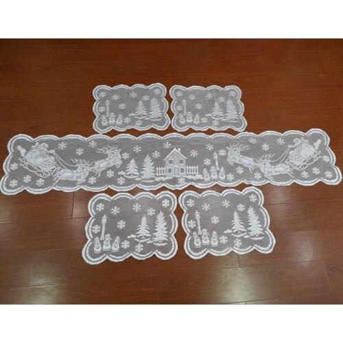 2021 New White Christmas Xmas Snowman Santa Decorations Lace Table Runners Placement