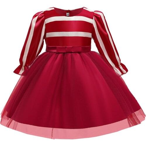 Christmas New Year stripe long sleeve mesh childrens dress for Girls Christmas lace dress 2021 autumn new childrens wear