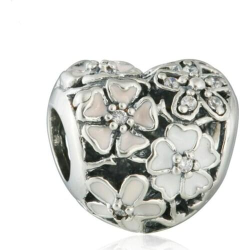 Spring New Real 925-sterling-silver Mixed Enamel Poetic Blooms Heart Charm Beads For Jewelry Making Fit Pandora Bracelets DIY