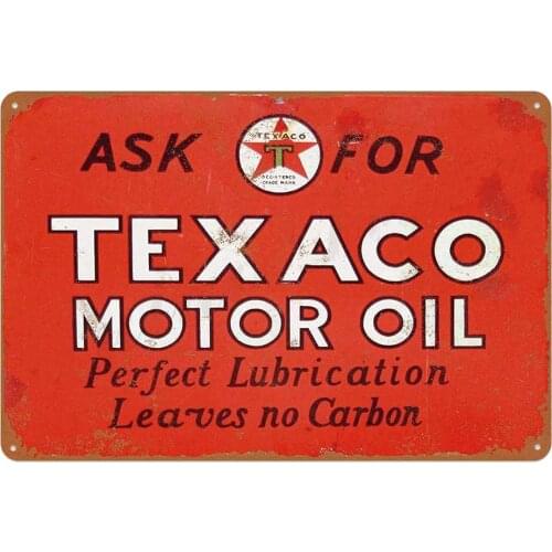 Original Retro Design Texaco Tin Metal Wall Art Signs, Motor Oils Thick Tinplate Print Poster Wall Decoration for Garage