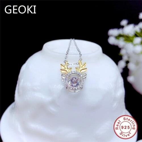Geoki 925 Sterling Silver Diamond Test Pass Perfect Cut 0.5 Ct D Color VVS1 Moissanite 18K Gold Plated Antlers Pendant Necklace