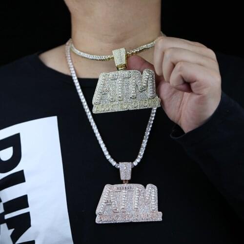 Iced Out Letters ATM Pendant gold color hiphop Necklaces 2 Colors 5A Zircon tennis chain for Mens Hip Hop Jewelry Gifts