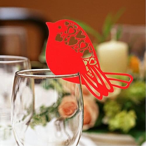 50Pcs/set Bird Wedding Invitation Card Name Place Cards For Wine Glass Laser Cut Pearlescent Cards Party Table Decor Supplies