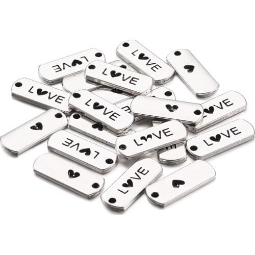 20pcs Tibetan Rectangle Love Word Pendants For DIY Necklace Jewelry Making Accessories Women Lover Jewelry Gift