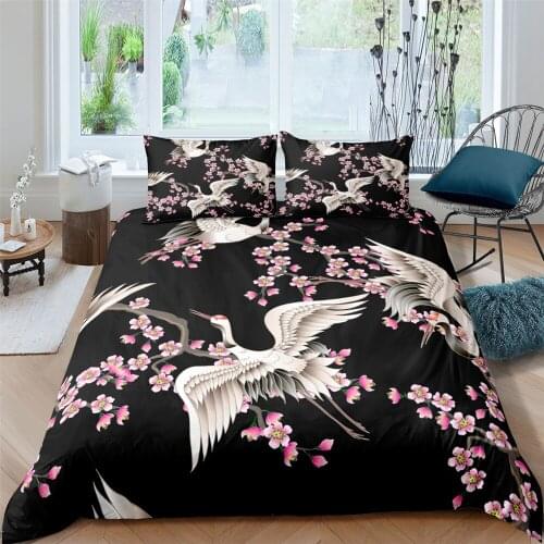 Luxury Duvet Cover Set Cherry Blossoms Luxury Black Bedding Set Boys Girl Home Textiles Floral Print Bedcloth Bed Set Home Decor