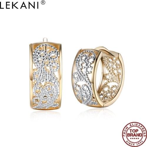 LEKANI Round Width Hoop Earrings For Women Romantic Hollow Pattern Champagne Gold Earring Anniversary Female Fashion Jewelry