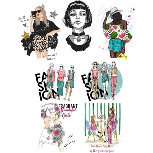 Punk style Pretty fashion girl illustration patch thermocollant Clothing patches thermo-stickers on fabric