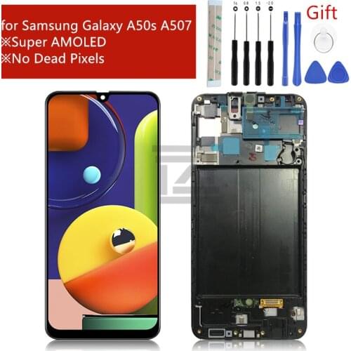Super AMOLED For Samsung galaxy A50s lcd A507 A507F/DS Touch Screen Digitizer Assembly +frame screen replacement repair parts
