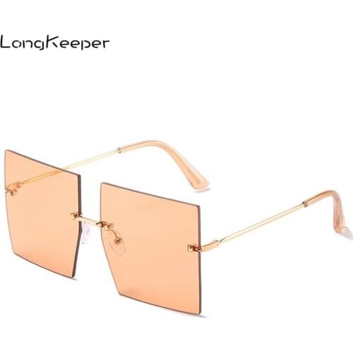 Luxury Rimless Sunglasses Women Men 2020 Brand Fashion Oversized Square Sun Glasses Ladies Retro Red Brown UV400 Gafas de sol