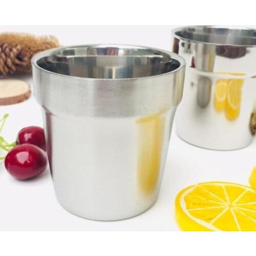 175ml Double Mug Stainless Steel Straight Curved Face Water Cup Double Wall Mug Home Office Outdoor Indoor Cafe Cup Double Mug