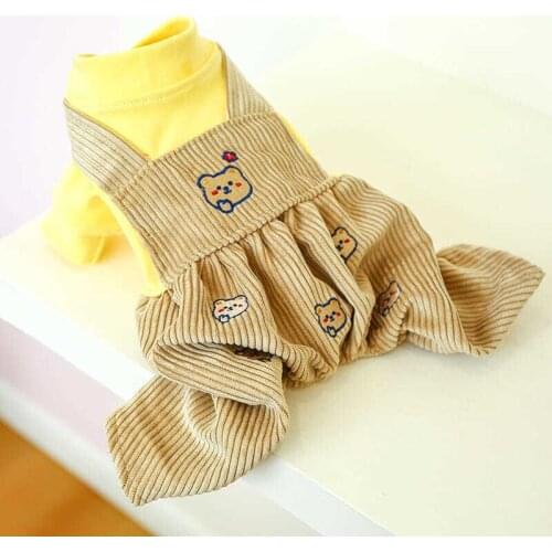 Warm Dog Winter Clothes Pet Cat Coat Dogs Jumpsuits Puppy Bear Pattern Corduroy Short Sleeve Overalls Jacket Clothing Ropa Perro