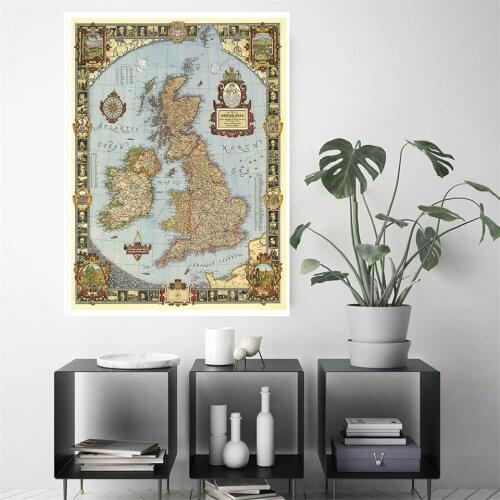 A2 Size Vintage Kingdom of Great Britain Map in 1937 Fine Canvas Decpr Map For Living Room/Study Room Wall Decor