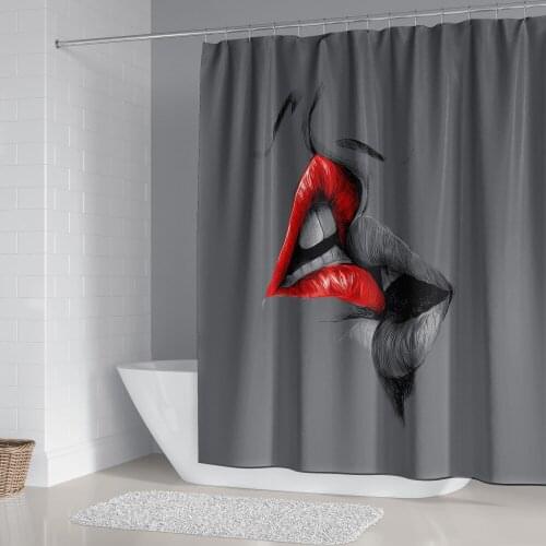 Grey Kiss Lips 3d Printing Shower Curtains Romantic Pattern Waterproof Bath Curtain Hook Modern Nordic Style Home Bathroom Decor