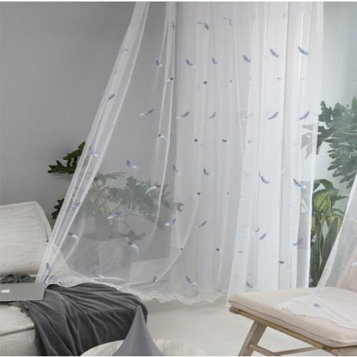 Living Room Bedroom Embroidered Window Gauze Feather Yarn Curtain Tulle Voile Curtains For Drapes