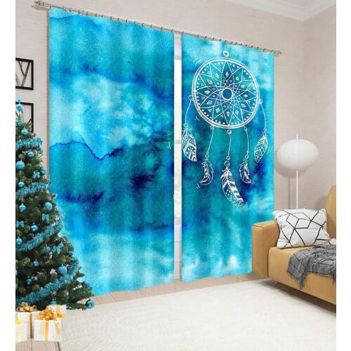 Photo 3D Curtains for Living Room Window blue curtains 3D Curtain Printing Blockout Polyester