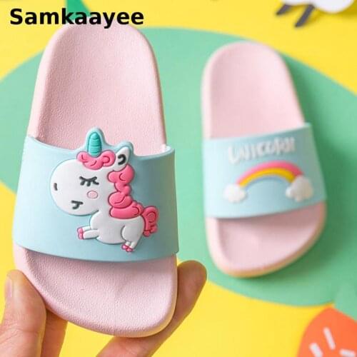 0-10y Children Slippers Summer Girls Cartoon Unicorn Shoes Kids Rainbow Sandals Boys Non-Slip Beach Indoor Baby Flip Flops y14