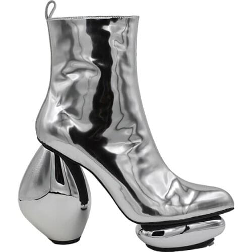 Ins New Spring Autumn Fashion Solid Color Strange Pointed Special-shaped Heel Martin Leather Shoes Women Short Boots High Heels