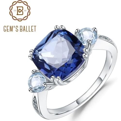 Gems Ballet 5.22Ct Natural Iolite Blue Mystic Quartz Sky Blue Topaz Rings Solid 925 Sterling Silver Fine Jewelry For Women