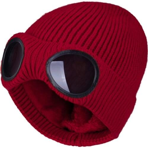 Winter Warm Knit Hats 2021 New Fashion Unisex Adult Windproof Ski Caps With Removable Glasses Thicken Sports Multi-function Caps