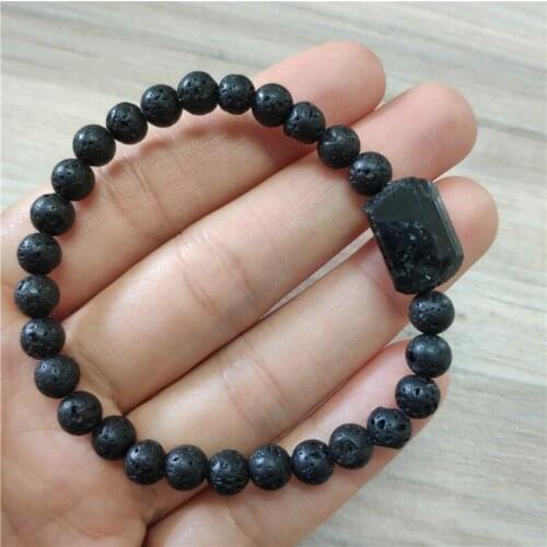 1pcs 5pcs Lava Rock Stone Beads Natural Black Raw Rough Tourmaline Mineral Energy Healing Beaded Unisex Bracelets Daily Jewelry