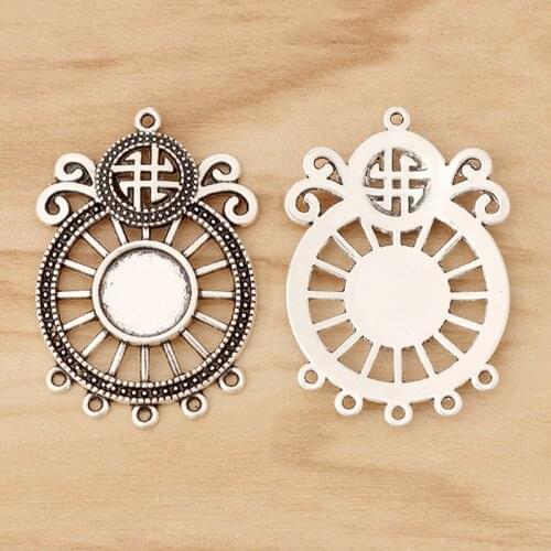 10 Pieces Tibetan Silver Chandelier Multi Connector Charms Pendants Blank 10mm Round Cabochon Setting Jewelry Making Accessories