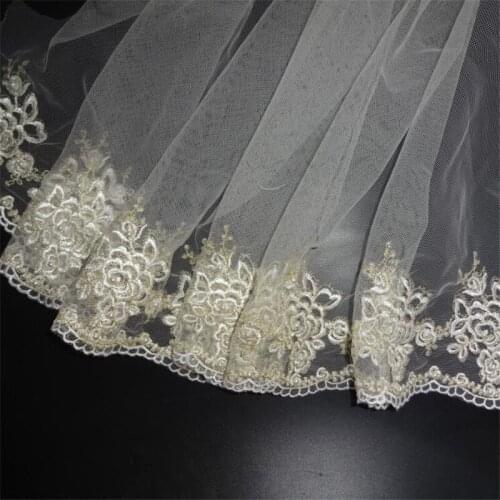 2Meter Ivory Gold Embroidery Lace Embroidered Soft Tulle Clothing Veil Accessories Handmade diy Decorative Material Trimmin 32cm