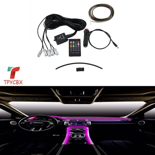 5 in 1 RGB LED Atmosphere Car Light Interior Ambient Light Fiber Optic Strips Light by App Control DIY Music 8M Fiber Optic Band