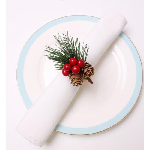 6pcs Christmas table decoration pine cone napkin ring bells cedar napkin buckle wooden napkin ring