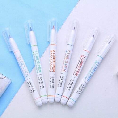 6pcs/set Creative Double Line Pen Cute Girl Two-color Draw Key Mark Three-dimensional Color Hand Account Pen Stationery