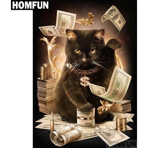 HOMFUN Full Square/Round Drill 5D DIY Diamond Painting "Animal cat money" Embroidery Cross Stitch 3D Home Decor Gift A00567