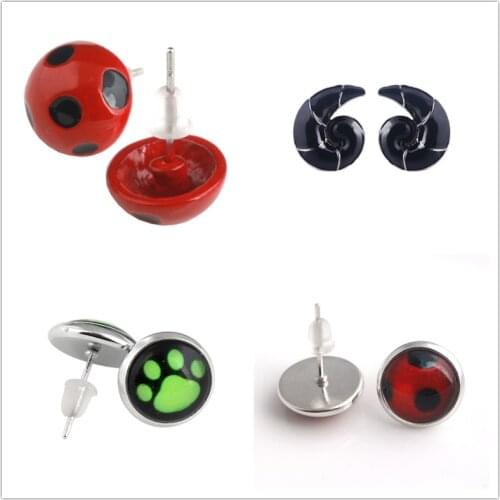 Anime Earrings Jewelry Black Goat Horns Cat Print Ladybug Stud Earrings New Earrings for Women Girls Cartoon Fans