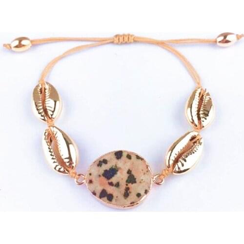 Natural Quartz bracelet boho shell cowrie friendship bracelet Brazilian Agates Geode Slice Crystal Bracelet women gift 2019 new