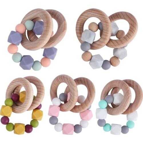 Baby Nursing Bracelets Wood Teether Silicone Beads Teething Wooden Rattles Toys Baby Toy Bracelets Nursing Gift Baby Accessories